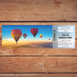 Personalisierte druckbare HOT AIR BALLOON Fahrt Geschenkticket. Sofortiger digitaler PDF-Download. Tolles Überraschungsgeschenk, Mitbringsel oder Andenken