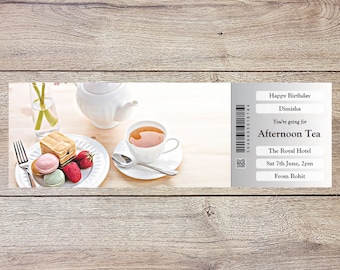 Personalised printable AFTERNOON TEA gift ticket. Instant PDF digital download. Great surprise gift, souvenir or keepsake