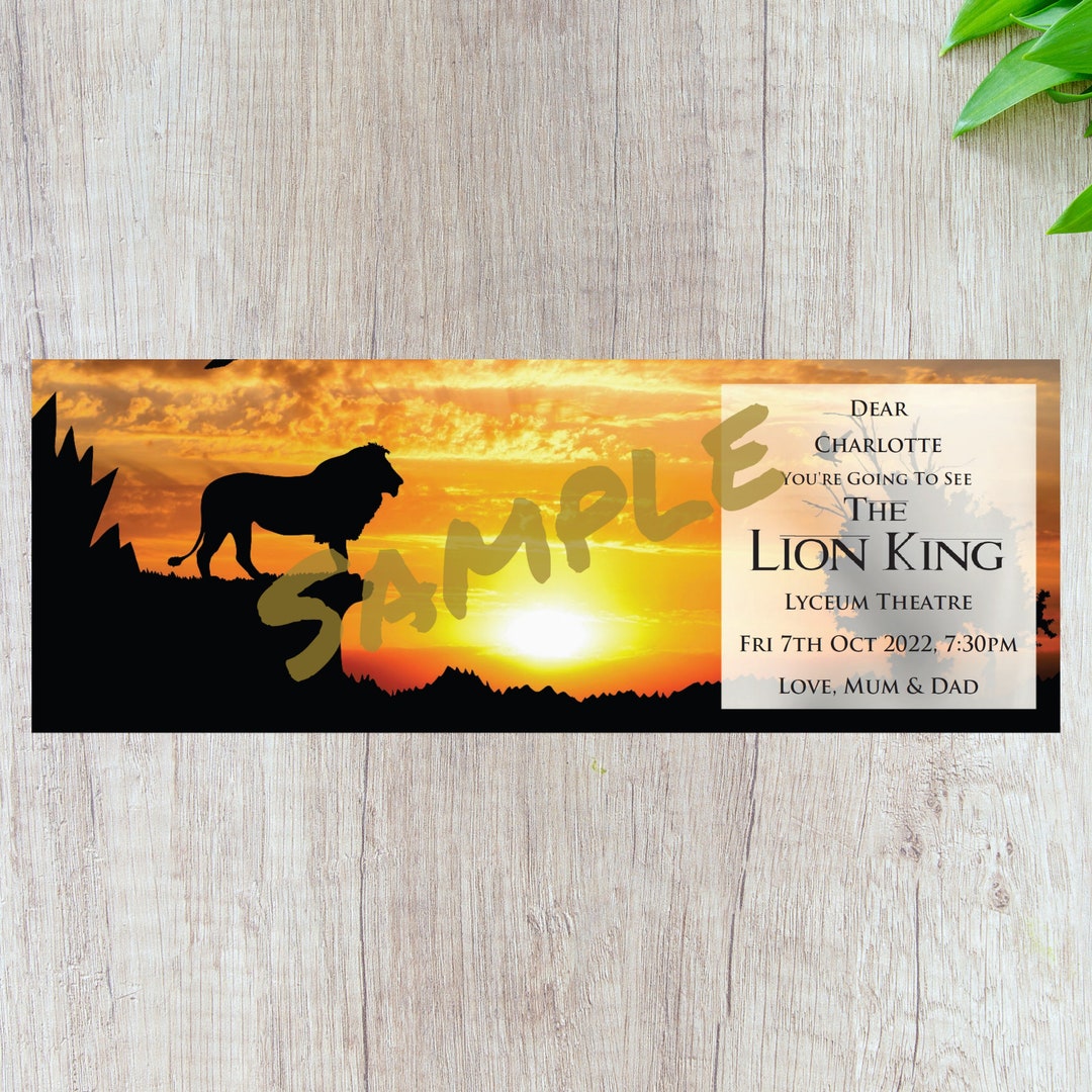 Printable LION KING Gift Ticket. Instant PDF Digital Download. Etsy