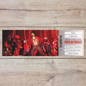 Personalised printable MOULIN ROUGE the musical gift ticket. Instant pdf digital download. Great surprise gift, souvenir or keepsake