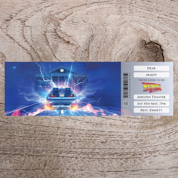 Personalised printable Back to the Future the Musical gift ticket. Instant PDF digital download. Great surprise gift, souvenir or keepsake