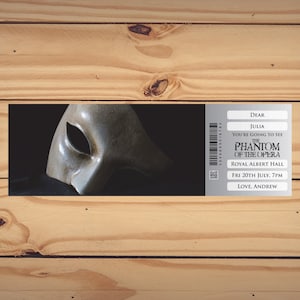Personalised printable PHANTOM of the OPERA gift ticket. Instant PDF digital download. Great surprise gift, souvenir or keepsake