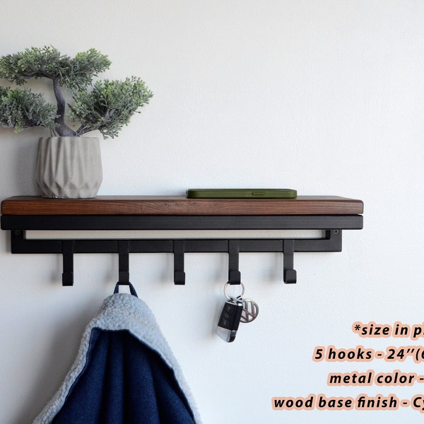 Entryway floating metal rack with shelf Wall mounted coat rack Hallway keys and mail holder Housewarming gifts Unique modern entry organizer