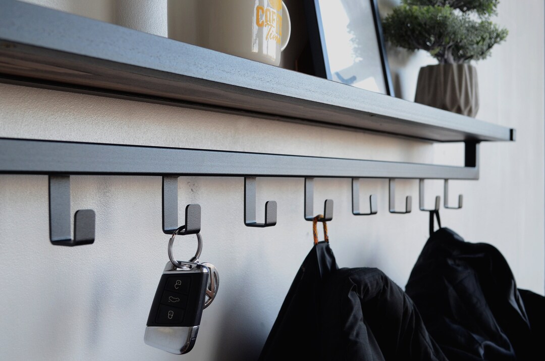 Entryway Wall Mount Floating Organizer With Hooks Industrial Coat Rack Hallway Keys and Mail