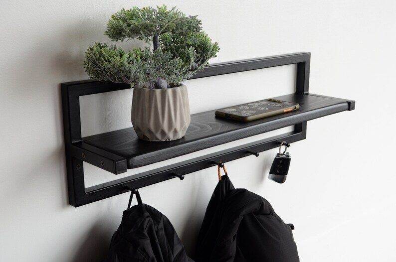 Entryway Wall Mount Shelf With Hooks Unique Metal Coat Rack Etsy