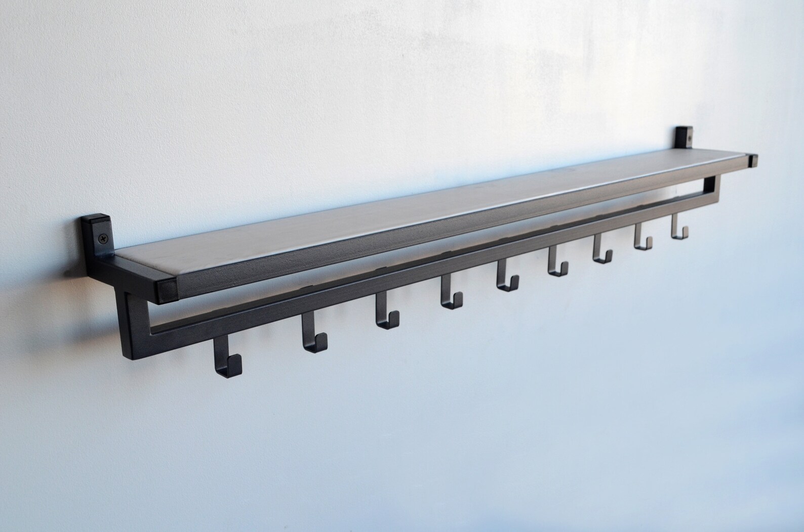 Unique Entryway Wall Mount Shelf With Hooks Floating Metal Etsy