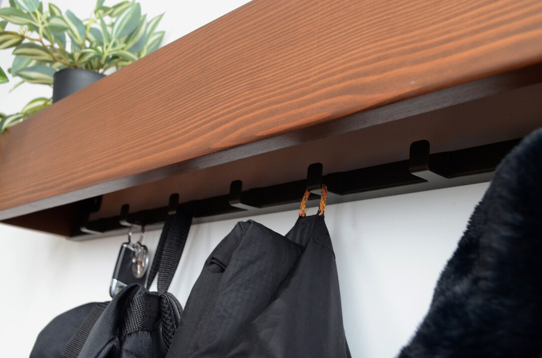 Wall Mounted Entryway Shelf With Hooks Industrial Hallway Organizer