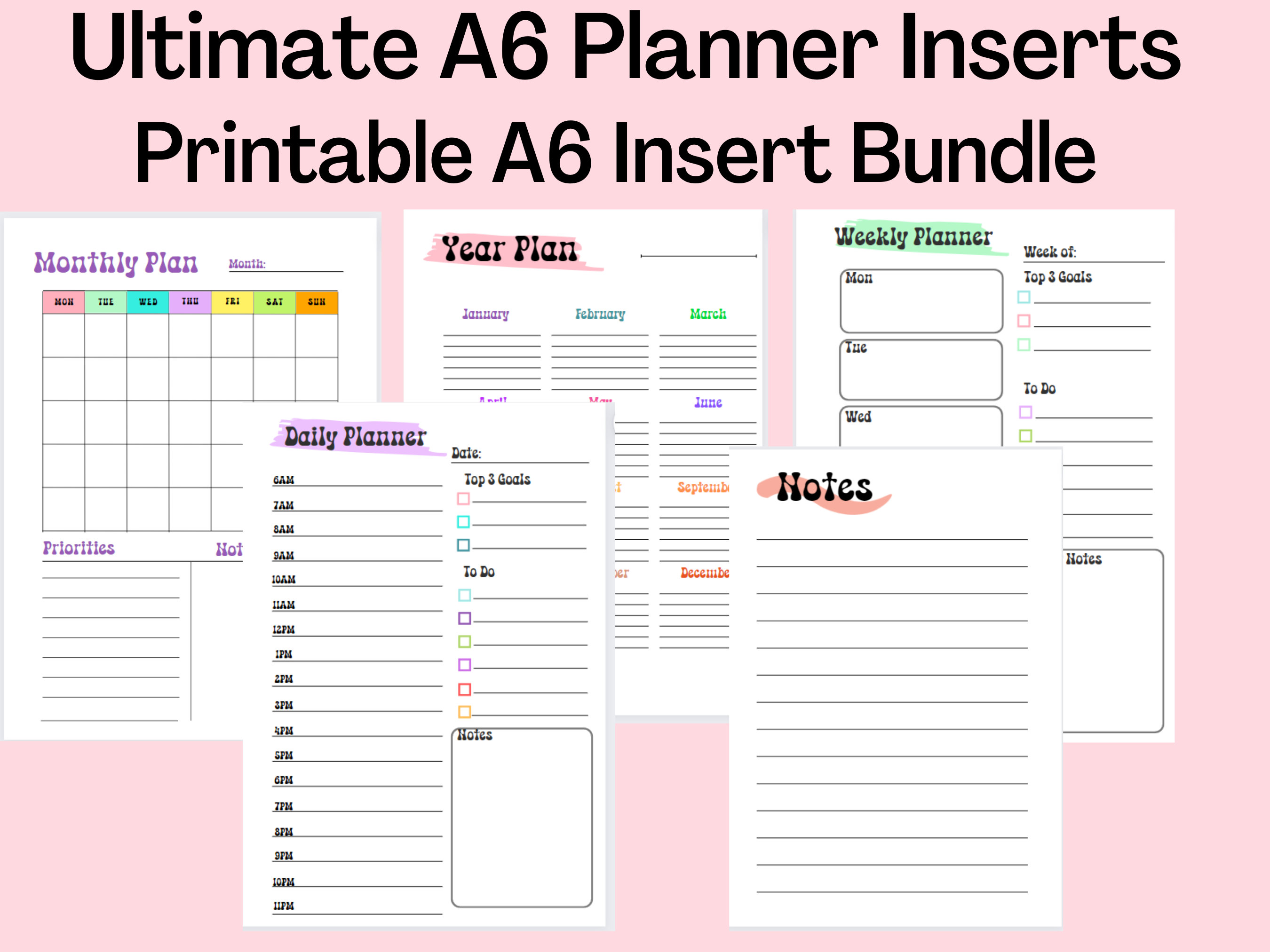 A6 Planner Inserts Printable A6 Planner A6 Planner Bundle Weekly, Daily