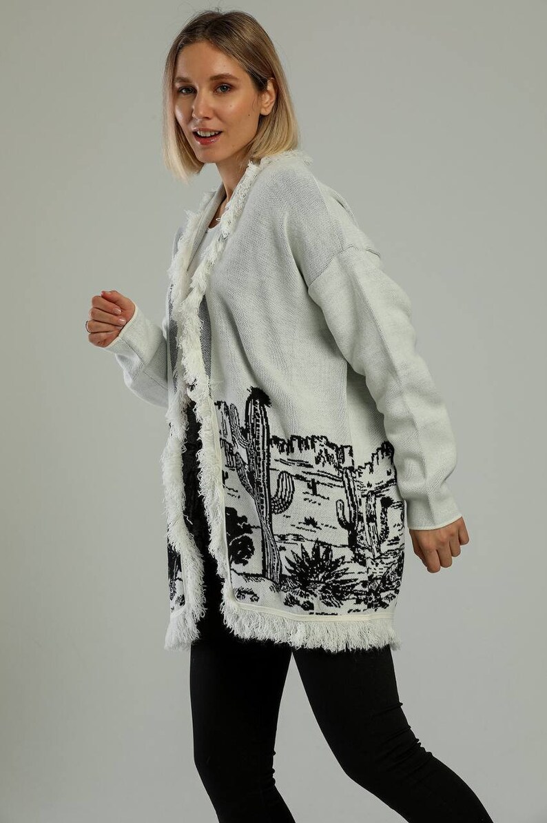 Western Pattern Cardigan Sweater
