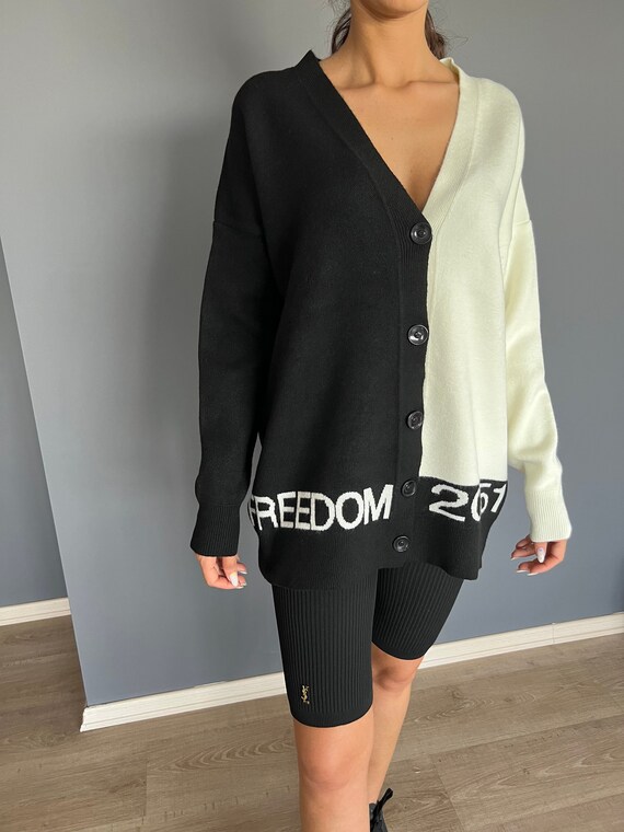 Black and White Women Cardigan V Neck Cardigan Long Sleeve Etsy