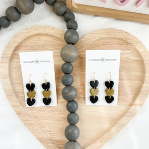 Handmade Black and Gold Heart Stack Earrings