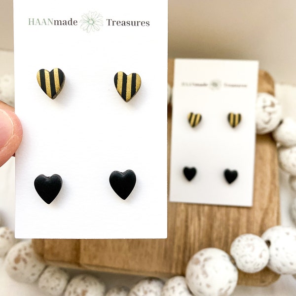 Black and Gold Candy Stripe Studs - Candy Stripe Earrings - Game Day - Purdue Earrings