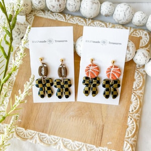 Black and Gold Football/Basketball Earrings - Game Day School Spirit Bows