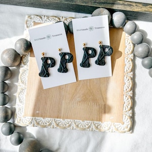 Textured Vintage “P” Eattings - Black and Gold Earrings - Game Day Earrings