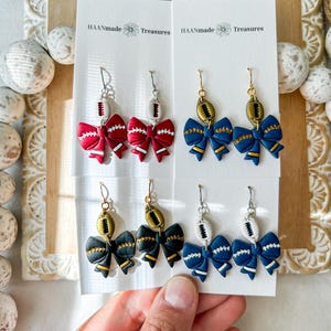 Team Color Football Bow Earrings: Gold Plated Brass, Game Day Jewelry