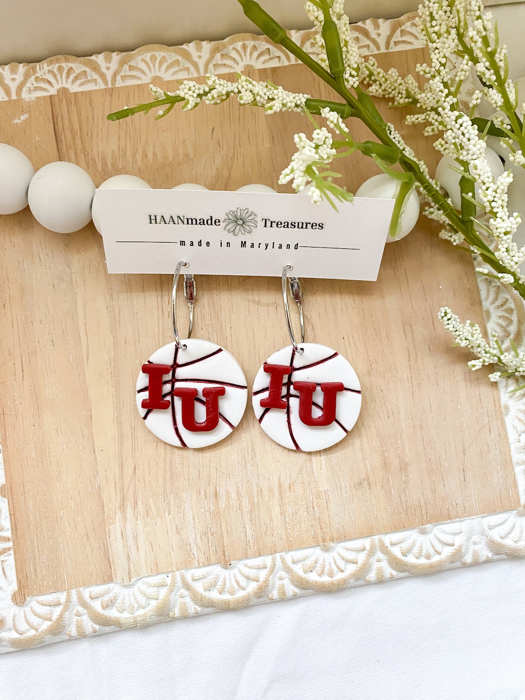 Red & White Basketball Hoop Earrings IU Basketball Earrings Etsy