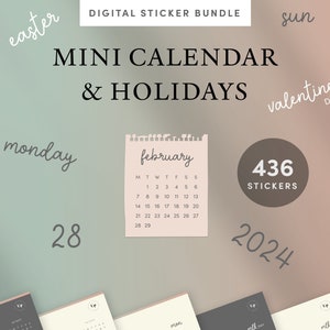 Paquete de pegatinas digitales de calendario perpetuo Pegatinas de días festivos de EE. UU. Pegatinas de Goodnotes Pegatinas de widget de calendario mensual en miniatura PNG transparente