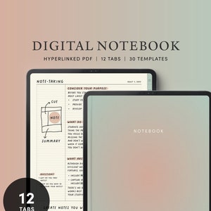 Cyfrowy notatnik 12 kart Goodnotes College Notatki z wykładów Cornell Grid Niedatowany planer Bujo iPad Notatnik z hiperłączami PDF