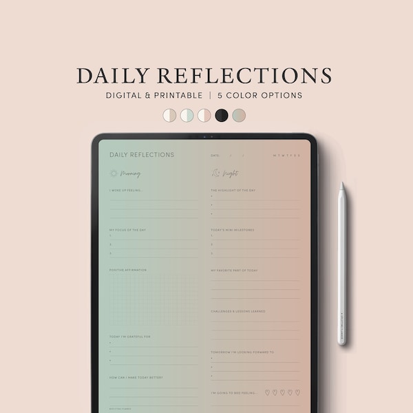 Daily Reflection Journal 5 min Digital Gratitude Journal Miracle Morning Night Check in Template Goodnotes Gratitude Journal