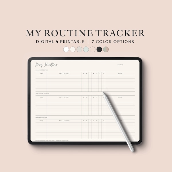 Routine Tracker Goodnotes-sjabloon Digitale Routine Planner Afdrukbare Dagelijkse Routine Grafiek Wekelijkse Routine Ochtendchecklist Dagelijkse Gewoonte iPad