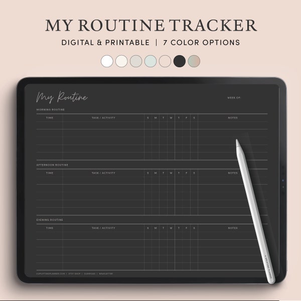 Goodnotes Routine Template Dark mode Routine Tracker iPad Daily Weekly Routine Morning Routine Evening Habit Tracker Printable Routine