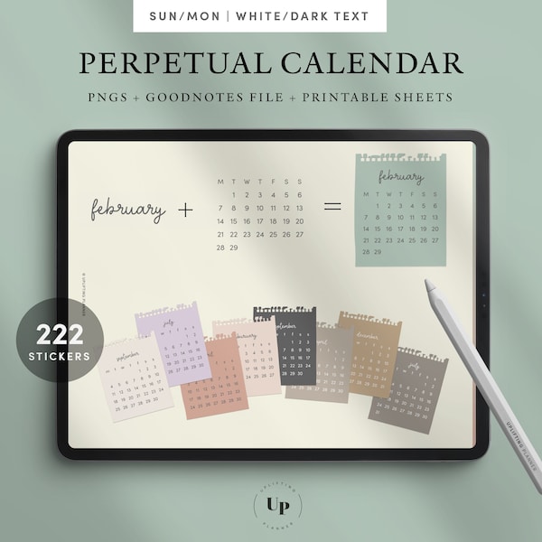 Perpetual Mini Calendar Tab Digital Sticker Goodnotes DIY Mini Monthly Calendar Bullet Journal Sticker Bujo Printable Planner Sticker PNG