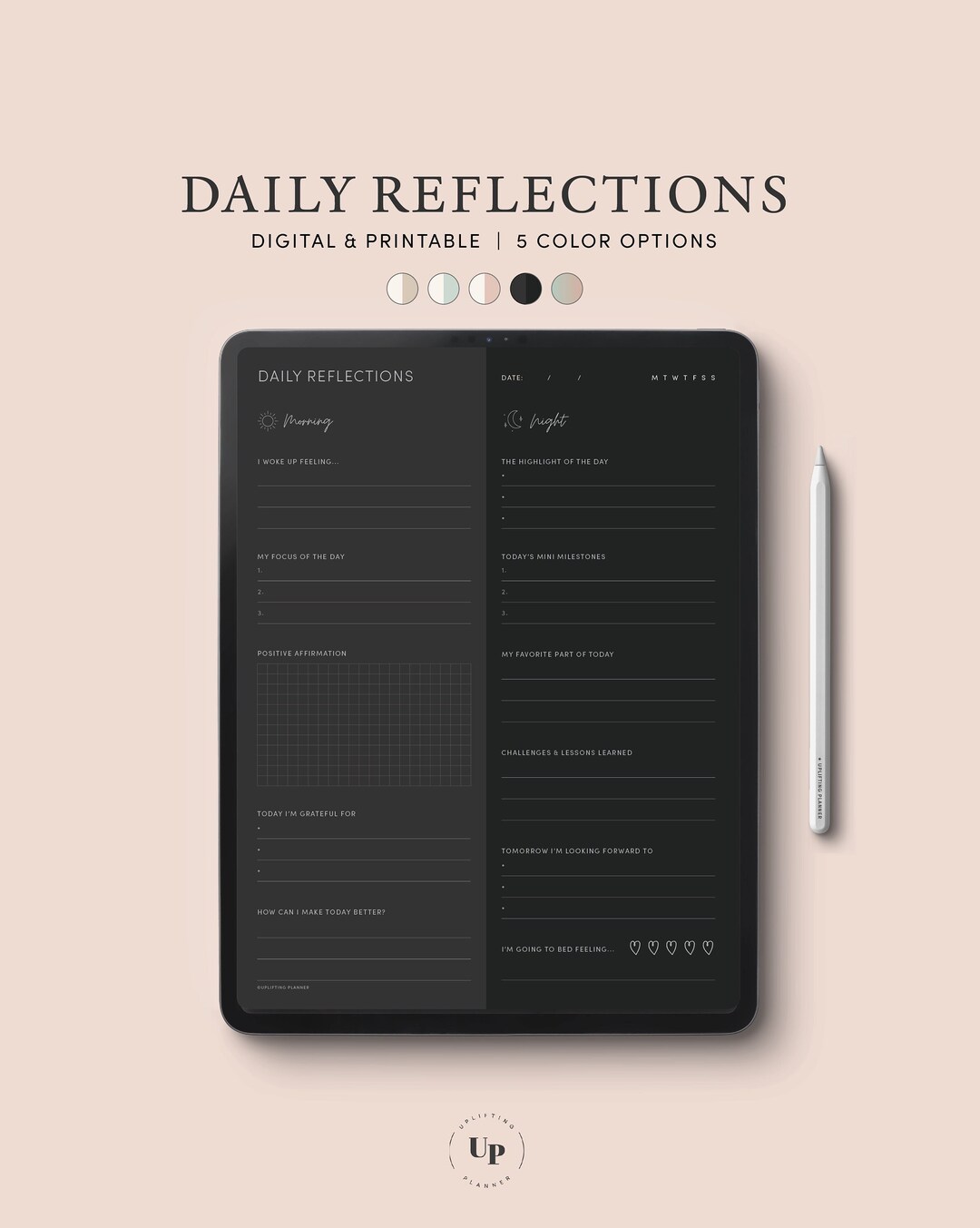Dark Mode 5 Minute Journal Digital Morning Evening Check in Daily ...