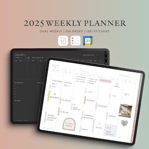 Planificador semanal dual 2025 con enlaces para Google Calendar, acceso directo de Apple, planificador digital minimalista, plan semanal simple, GoodNotes, formato horizontal, PDF