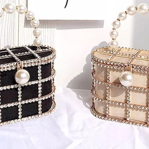 Pearl and diamond cage handbag