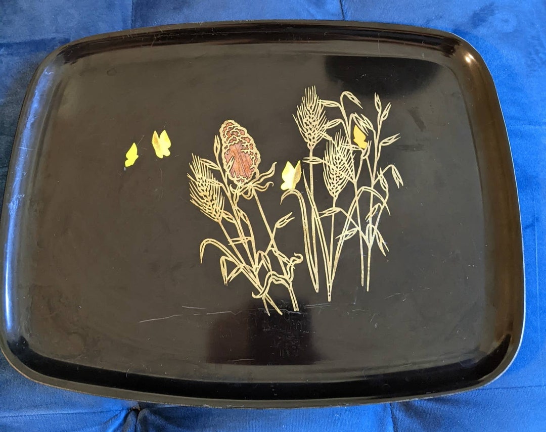 Vintage Black Lacquer Tray 1970's Couroc Wheat and Etsy