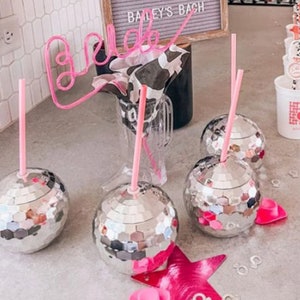 URMONA Disco Ball Cups, 9 Pack, Silver Disco Party Cups with Lid and Straw,  Tumbler Disco Flash Ball Cups, Bachelorette Party Cups, Disco Glitter