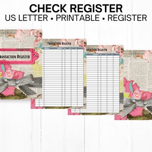 Chequeregister, chequeboekregister, stijl junkjournaal, cheque, transactieregister, notebookontwerp