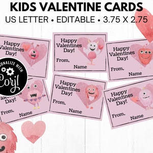 Monster Valentines Card, Kids Valentine Card, Classroom Valentines Card, Valentine Printable, Editable Valentine, Class Valentines, Monster