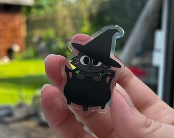 2" Cauldron Witch Cat Acyclic pin | Cute Cat pin, Halloween Cat Pin | Purfect Accessory for cat lovers | Cat Pin