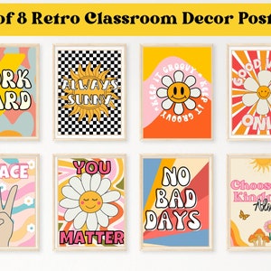 Groovy Retro Classroom Poster Set of 8 Printable Digital Download Boho