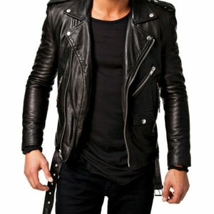 Real leather biker jacket mens sale