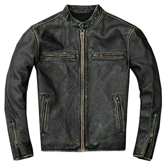 Mens distressed deals black leather jacket
