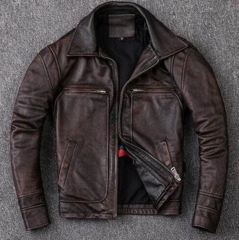 Mens Handmade Brown Vintage Distress Biker Motorcycle Real Leather ...