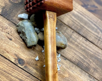 Meat mallet. Meat tenderizer. Steak hammer. Double sided. Large profile. Solid mahogany wood. 13 inch mallet. About 1 pound.