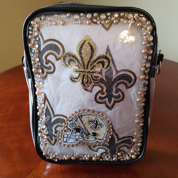 New Orleans football purse  Flash sale....crossover stadium approved size. Who Dat Black and Gold Rhinestone game purse ; 2023 Bougieandgems