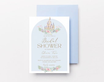 Fairytale Bridal Shower Invitation, Blue Happily Ever After Princess Themed Wedding Shower Digital Download
