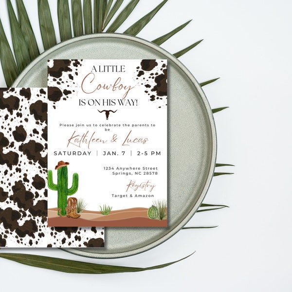 Cowboy Baby Shower Invitation, A Little Cowboy is On The Way, Boys Rustic Baby Shower Digital Download Invitation