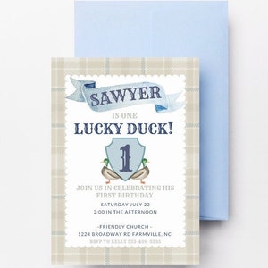 One Lucky Duck First Birthday Invitation Mallard Duck Kids Birthday Invite Digital Download