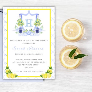 Lemon Chinoiserie Bridal Shower Invitation, She Found Her Main Squeeze Wedding Shower Digital Download