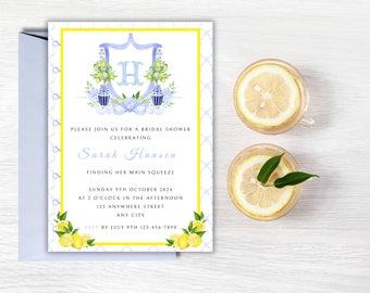 Lemon Chinoiserie Bridal Shower Invitation, She Found Her Main Squeeze Wedding Shower Digital Download