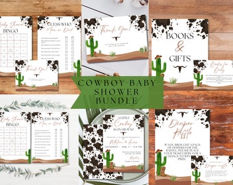 Cowboy Baby Shower Bundle, Invitation, Party Games and Party Signs A Little Cowboy is On The Way Western Baby Shower Digital Download