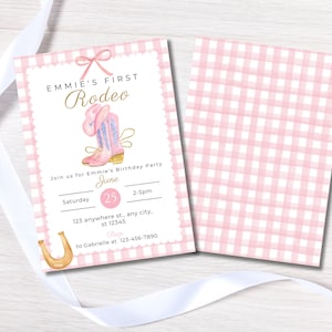 Cowgirl&#39;s First Rodeo Birthday Invitation Wild West Rustic 1st Birthday Invite