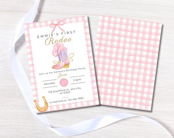 Cowgirl's First Rodeo Birthday Invitation, Wild West Rustic 1st Birthday Invite, Digital Download