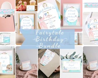 Invitation d&#39;anniversaire princesse Bibbidi Bobbidi deux conte de fées Invitation princesse monogramme aquarelle en téléchargement numérique personnalisable