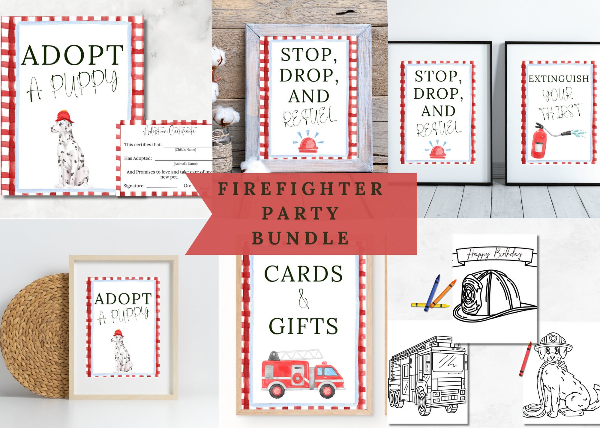 Firetruck Birthday Party Sign, Sound the Alarm Firefighter Birthday Party Instant Digital Download